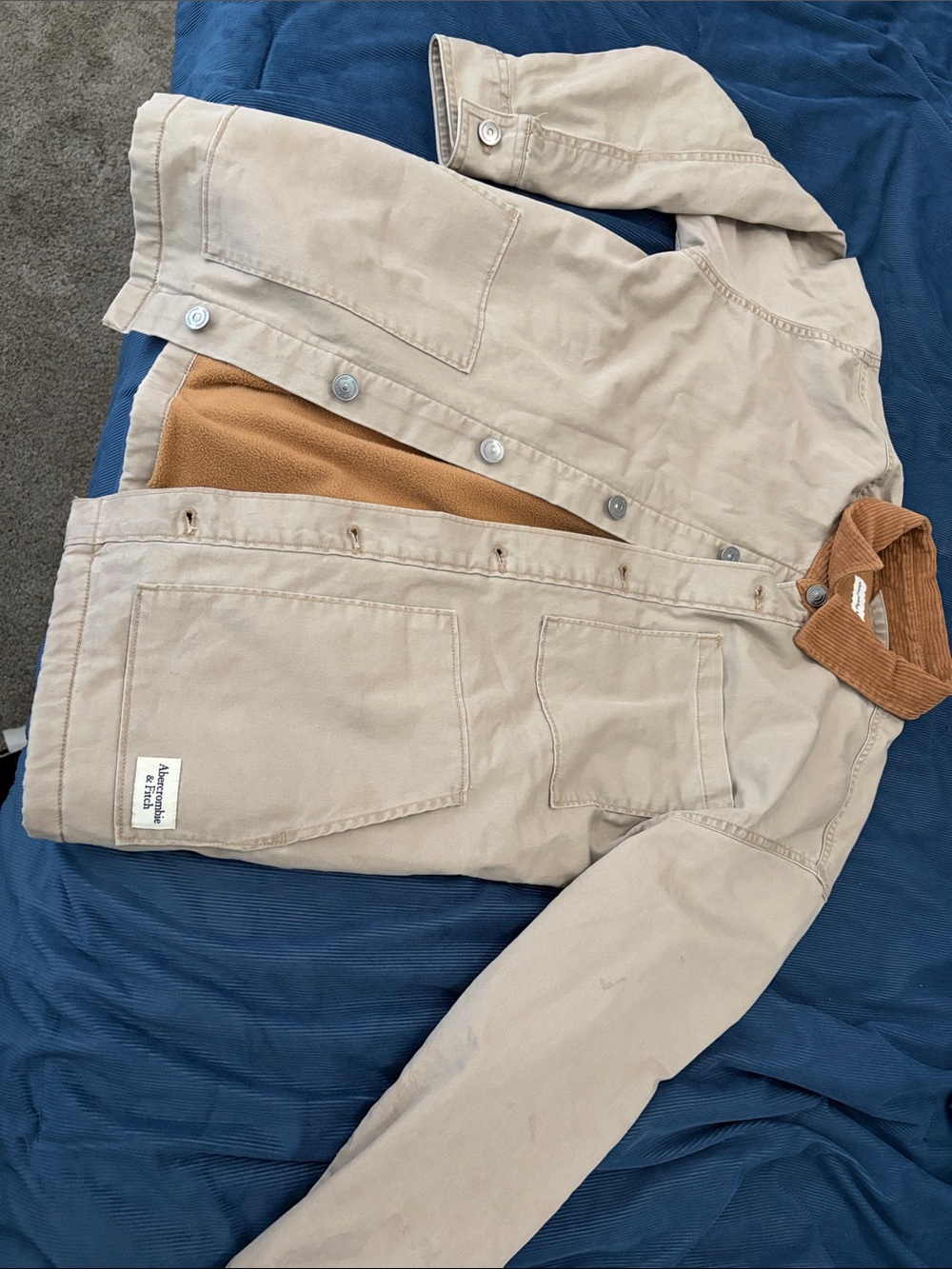 abercrombie kids beige jacket with tan corduroy collar